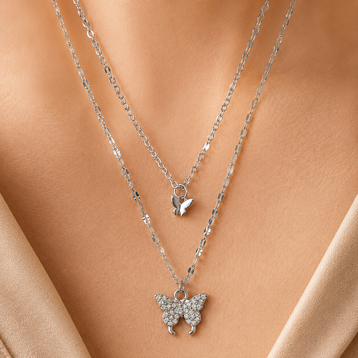Double Layer Butterfly Pendant Necklace