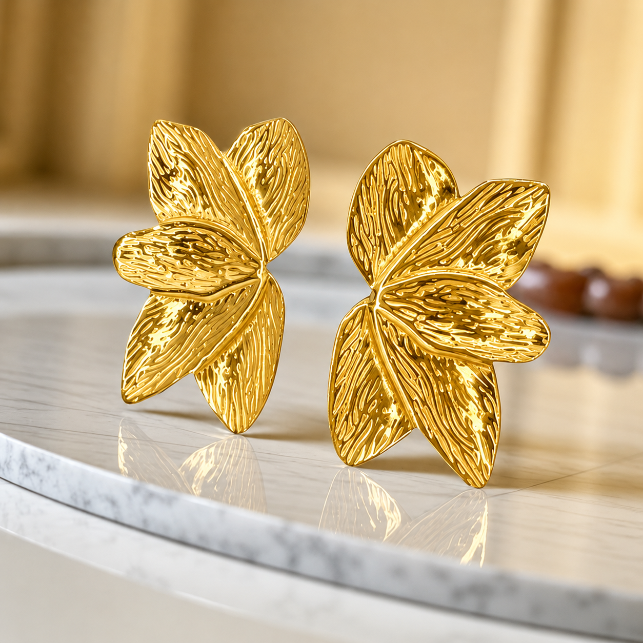 18K Gold Plated Anti Tarnish Gold Petal Statement Earrings
