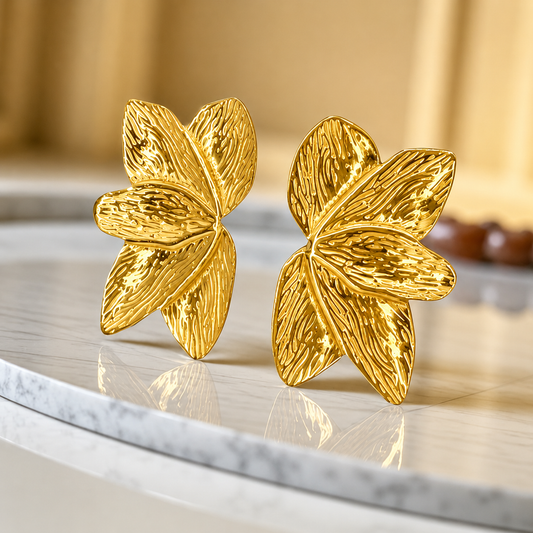 18K Gold Plated Anti Tarnish Gold Petal Statement Earrings