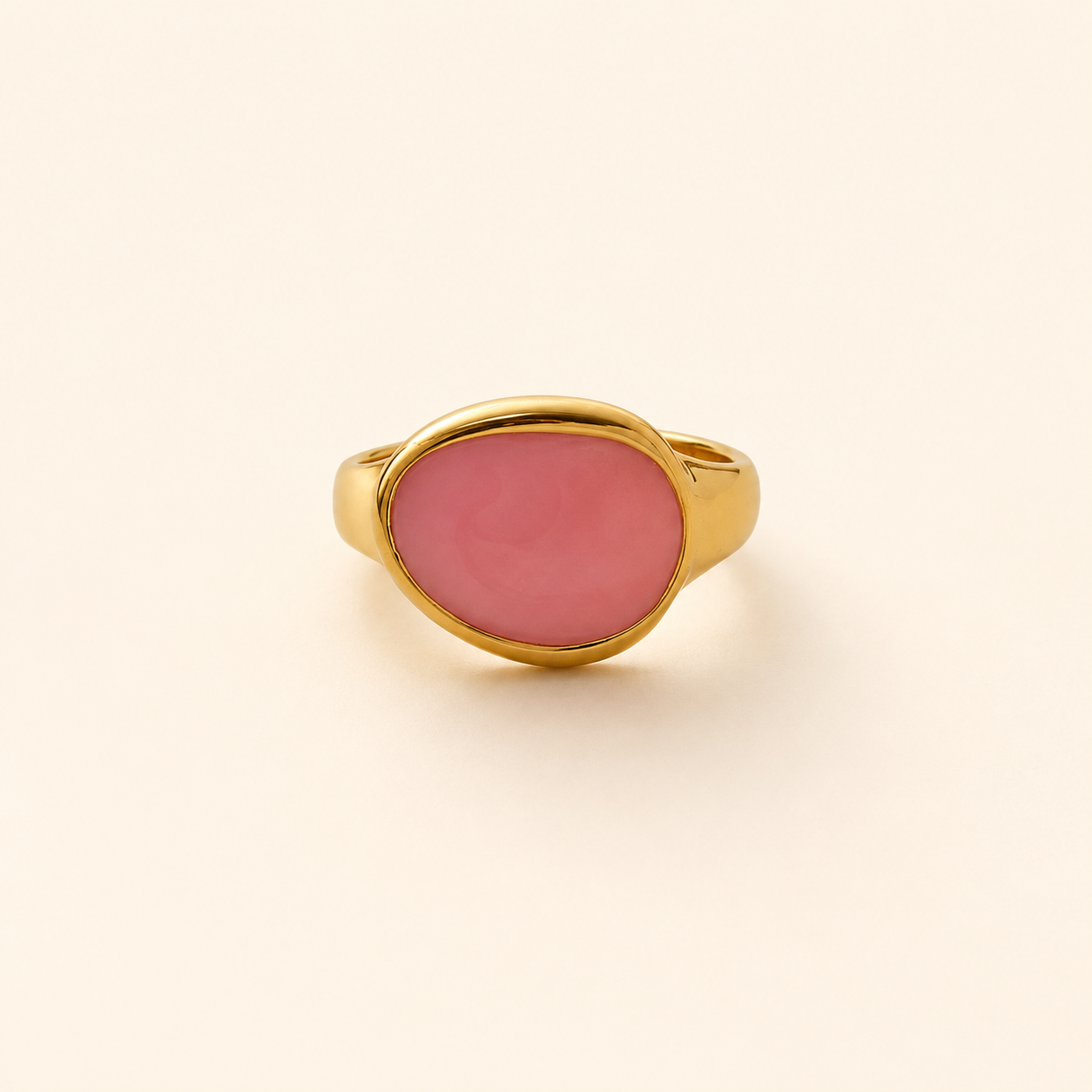 18K Gold Plated Pink Oval Stone Gold Ring for Women