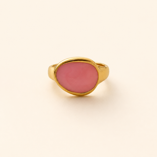 18K Gold Plated Pink Oval Stone Gold Ring for Women