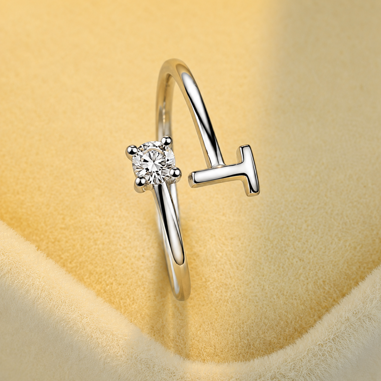 Alphabet T Letter Adjustable Ring