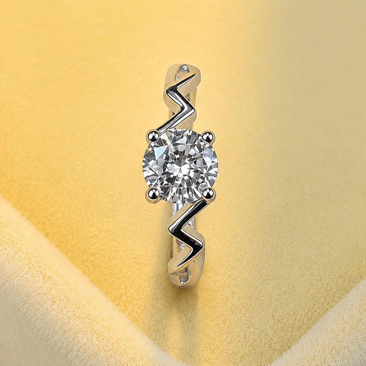 Silver Zigzag Solitaire Ring