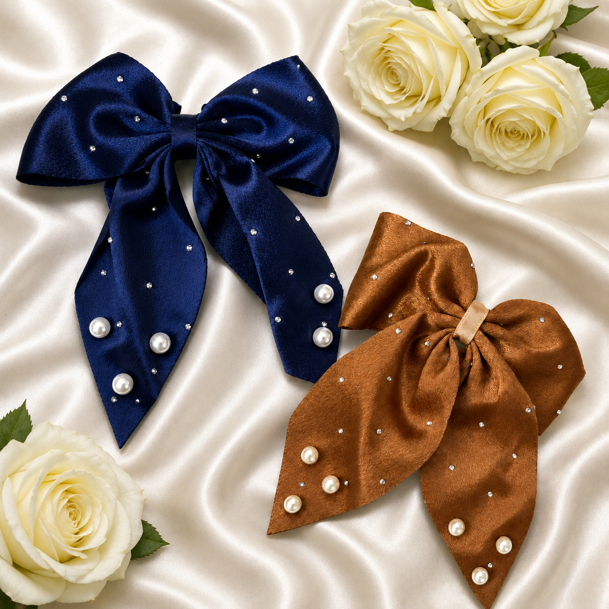 Midnight Pearl Luxe Hair Bow Set of 2