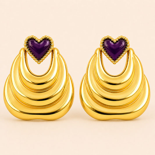 18K Gold Plated Regal Heart Cascade Earring