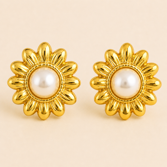 18K Gold Plated Flower Pearl Earring