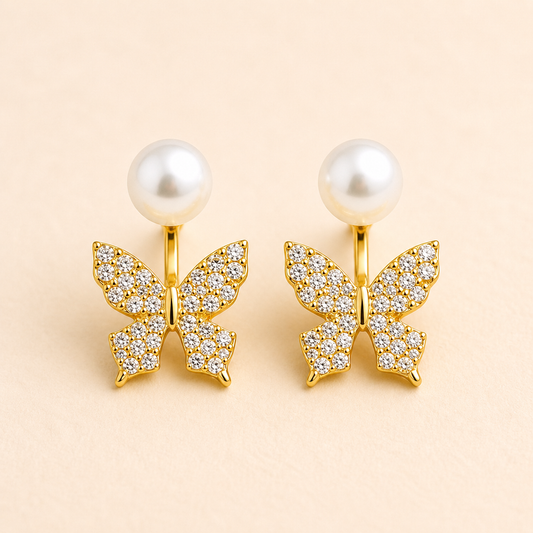Golden Butterfly Pearl Drops Earring