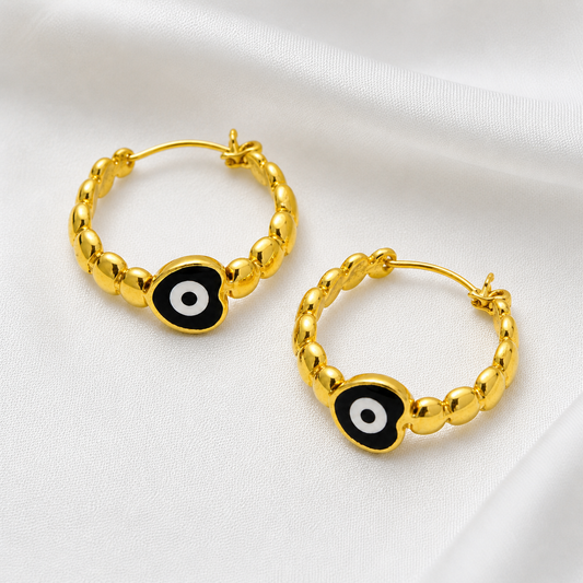 Golden Evil Eye Hoop Earrings