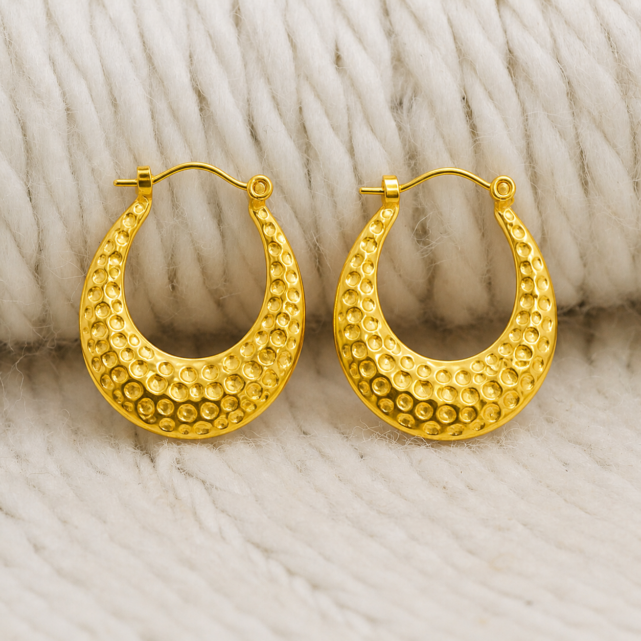 18k Gold Plated  Hammered Hoop Earring