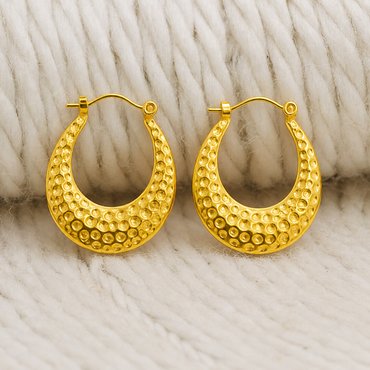 18k Gold Plated  Hammered Hoop Earring