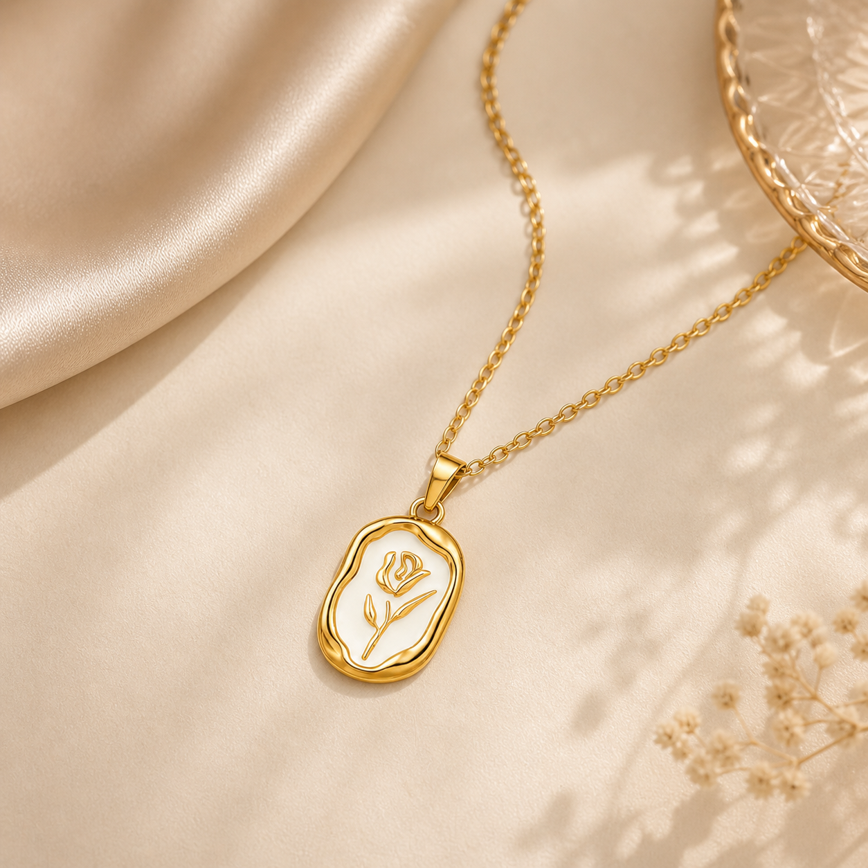 18k Gold Plated Lotus Flower Anti tarnish Necklace
