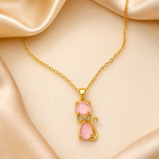 18k Gold Plated Cute Kitten Micro-Inlaid Zircon Necklace