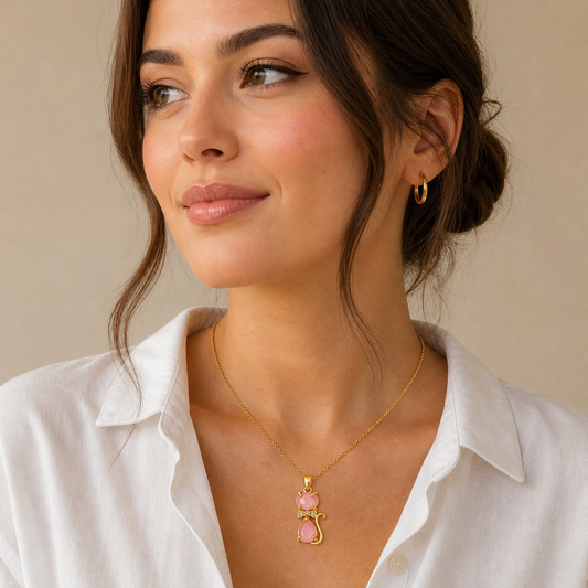 18k Gold Plated Cute Kitten Micro-Inlaid Zircon Necklace