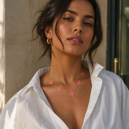 18K Gold Plated Pink Dreamy Clover Anti Tarnish Necklace