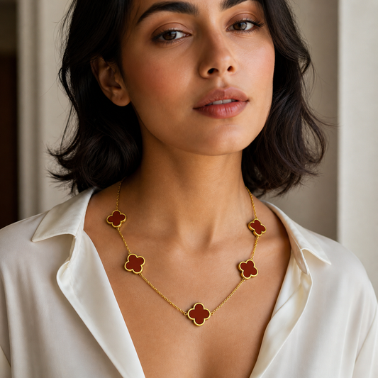 Anti Tarnish Red Flower Necklace