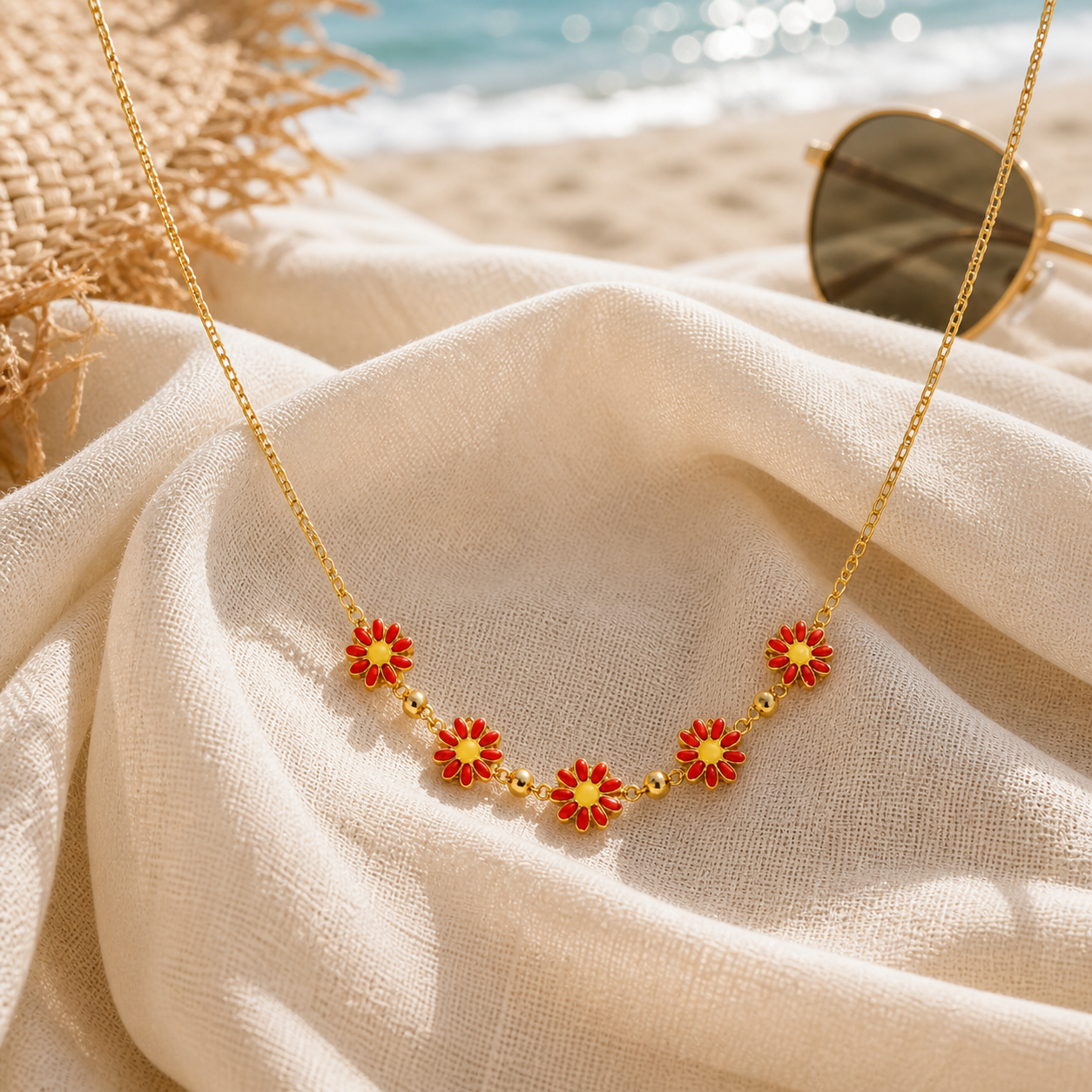 18k Gold Plated Beaded Daisy Necklace