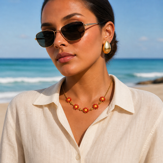 18k Gold Plated Beaded Daisy Necklace