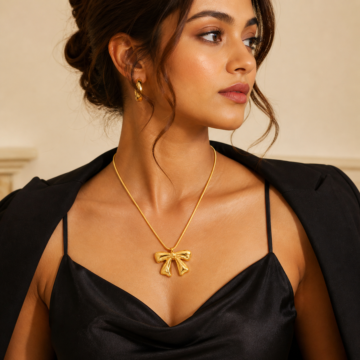 18K Gold Plated Bow Pendant Necklace for Women