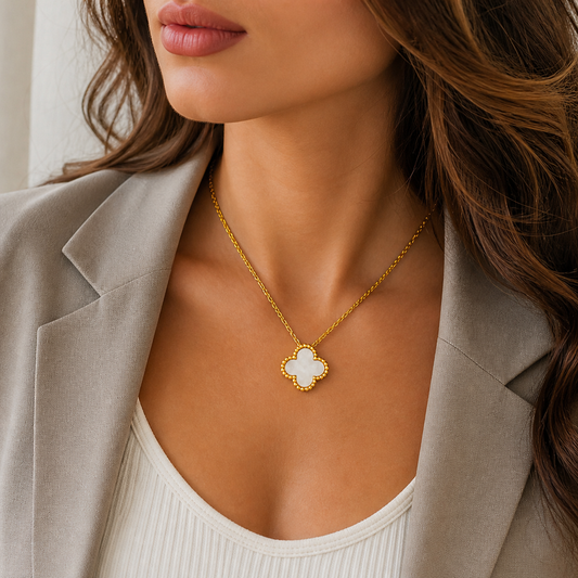 Elegant White Clover Charm Anti Tarnish Necklace
