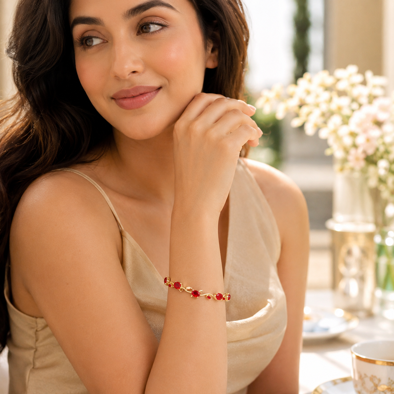 Elegant Floral Link Lightweight Adjustable Tulip Bracelet