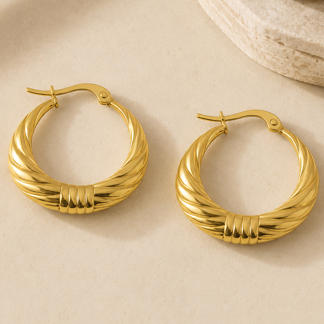 18k Gold Plated Round Thread Hoop Earring