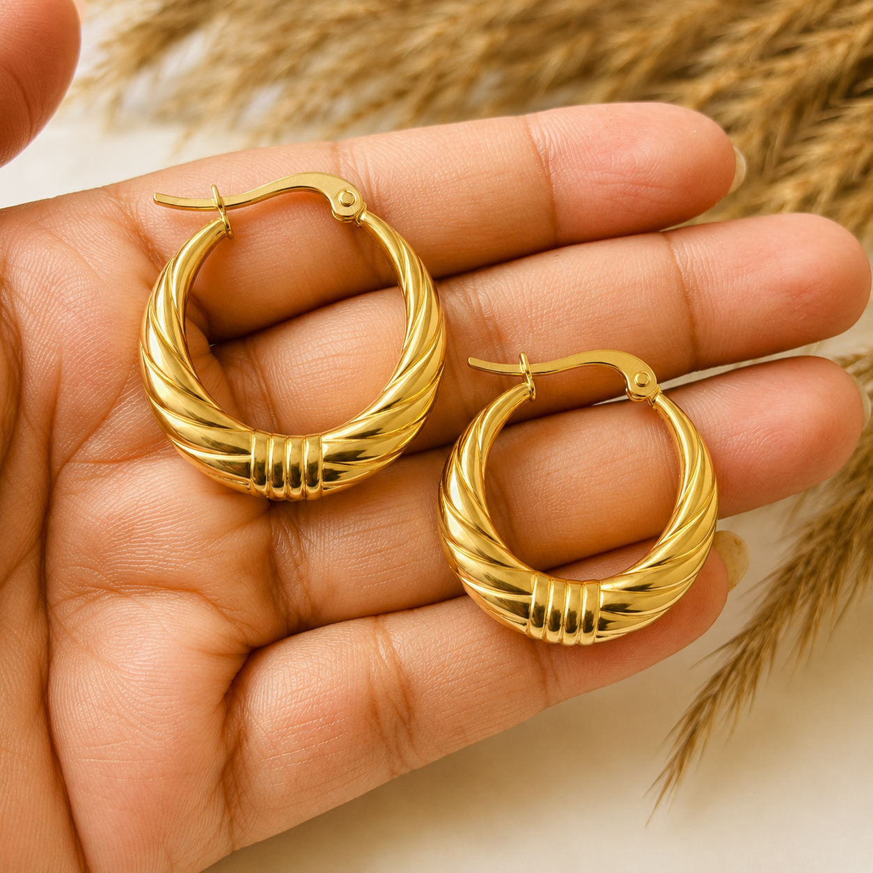 18k Gold Plated Round Thread Hoop Earring