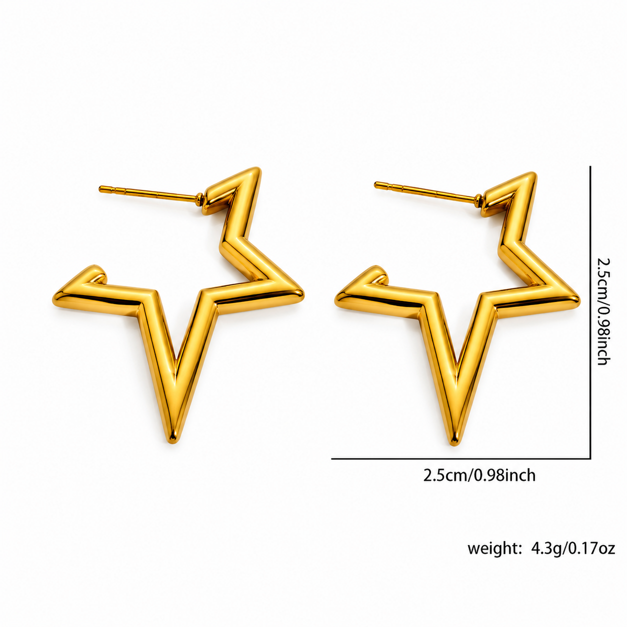 18K Gold Plated Star Hoops Earrings