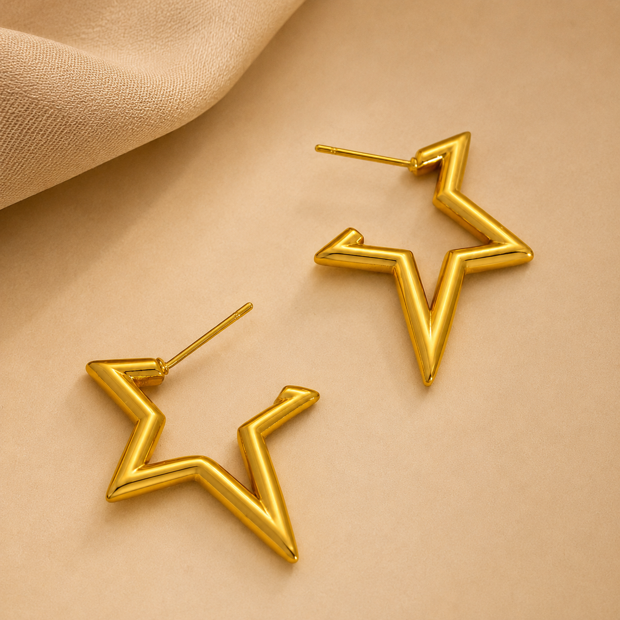 18K Gold Plated Star Hoops Earrings