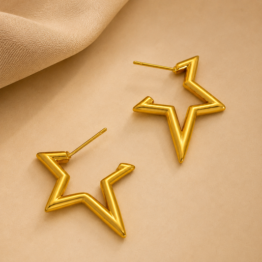 18K Gold Plated Star Hoops Earrings
