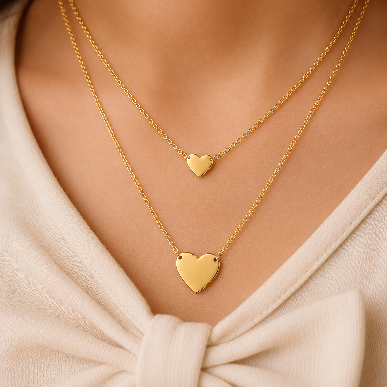 18K Gold Plated Twin Heart Layered Necklace