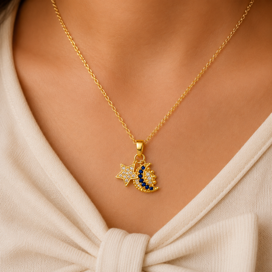 18K Gold Plated Celestial Moon Star Necklace