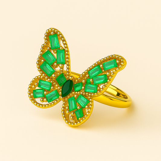 Green Diamond Butterfly Ring