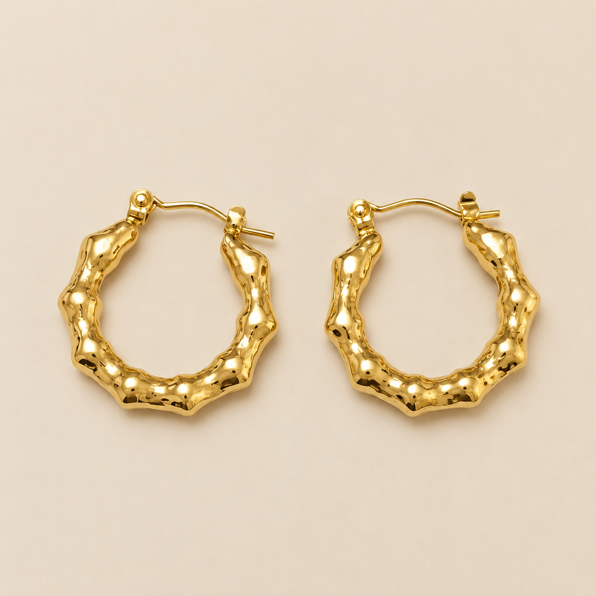 18K Gold Plated Textured Chunky Hoop Earrings