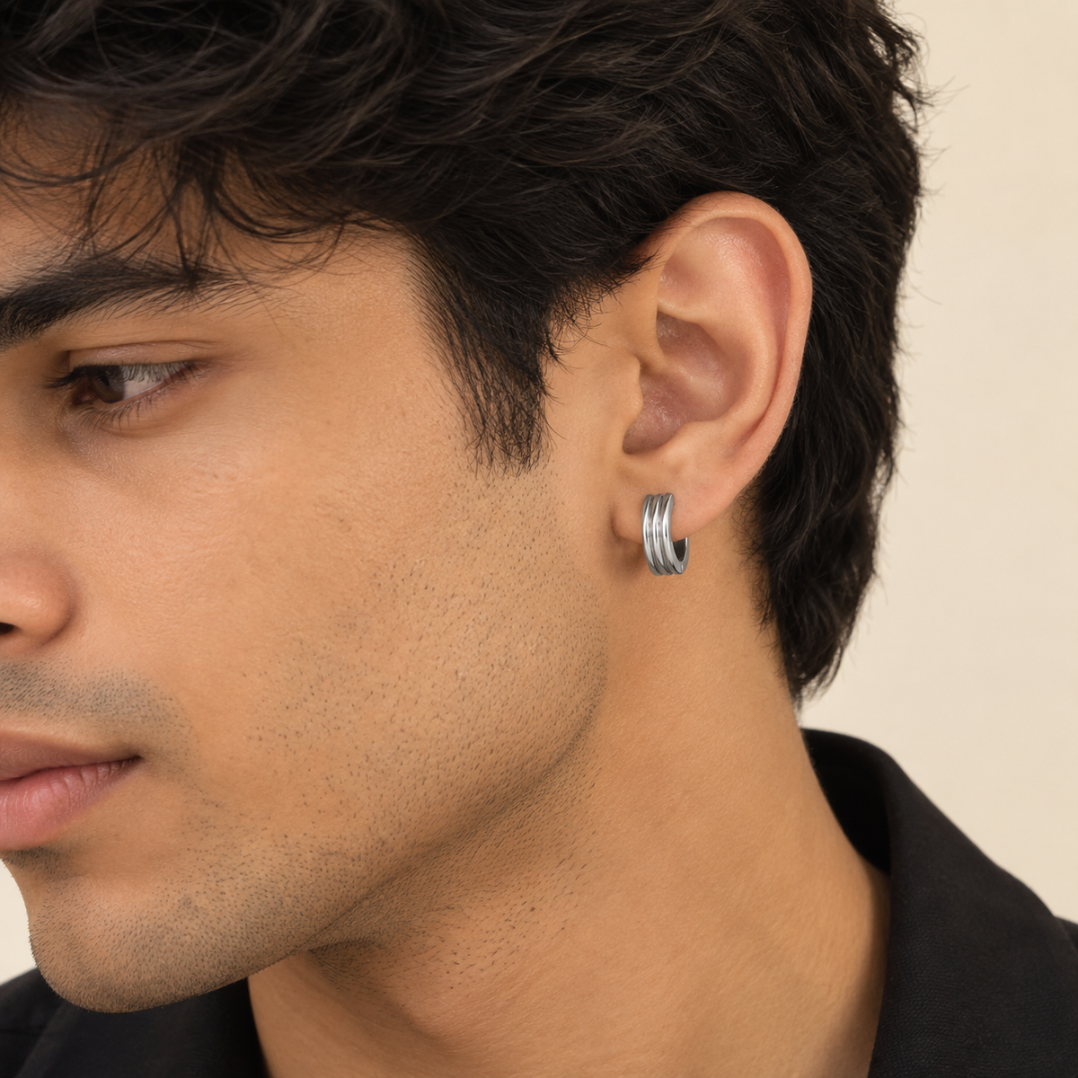 Men-Silver Gilt Edge Earring