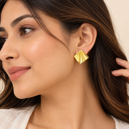 18K Gold Plated Fan Shape Chunky Earrings