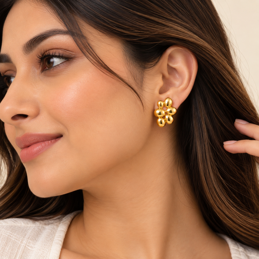 18K Gold Plated Abstract Floral Gold Earrings