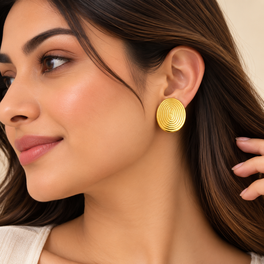 18K Gold Plated Round Textured Stud Earrings