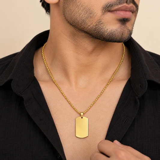 Men - 18k Gold Bar Pendant Chain hu