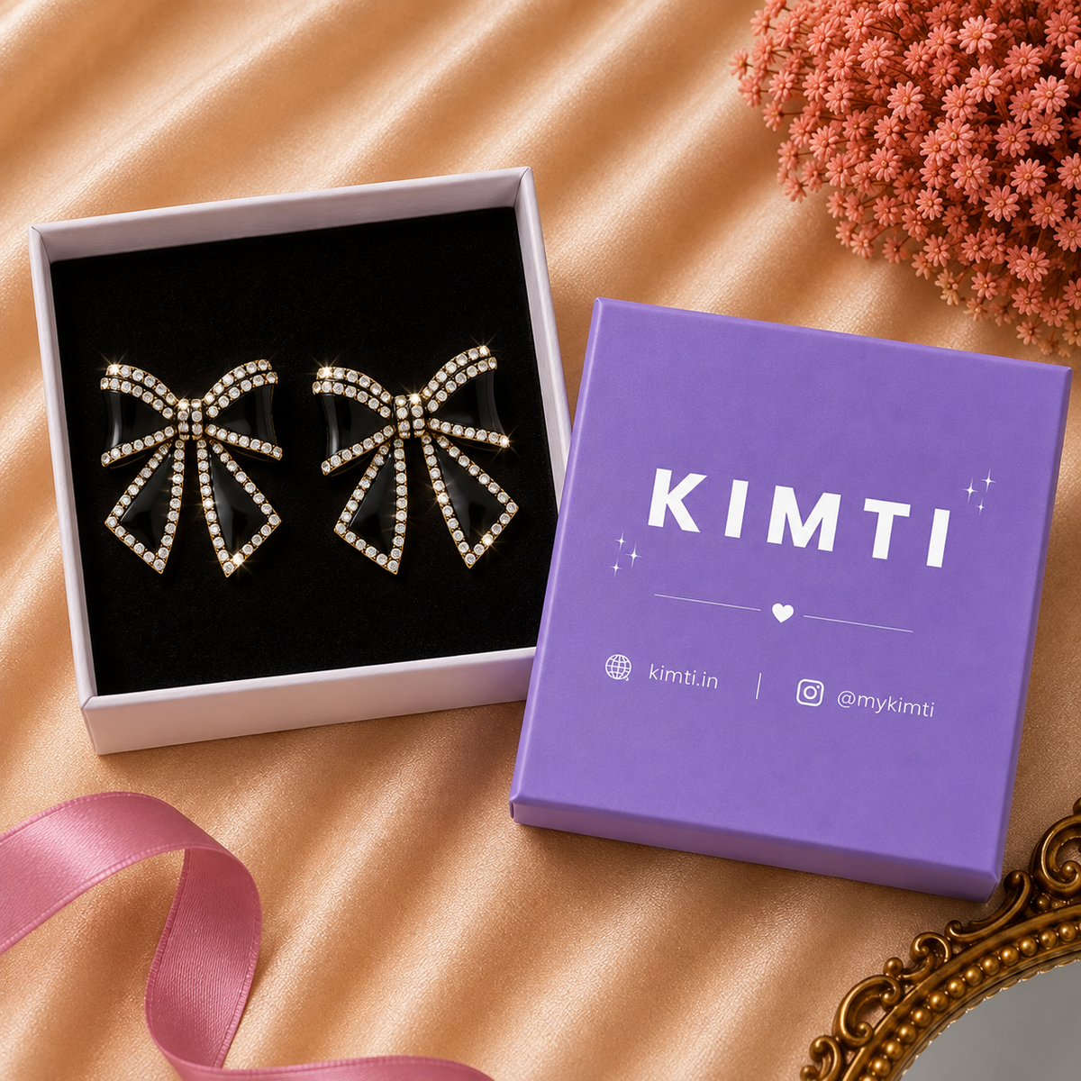 Black Ribbon Crystal Shine Earrings