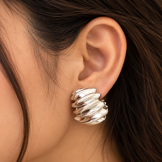 Silver Colour Wrinkled Metal Half Stud Earring