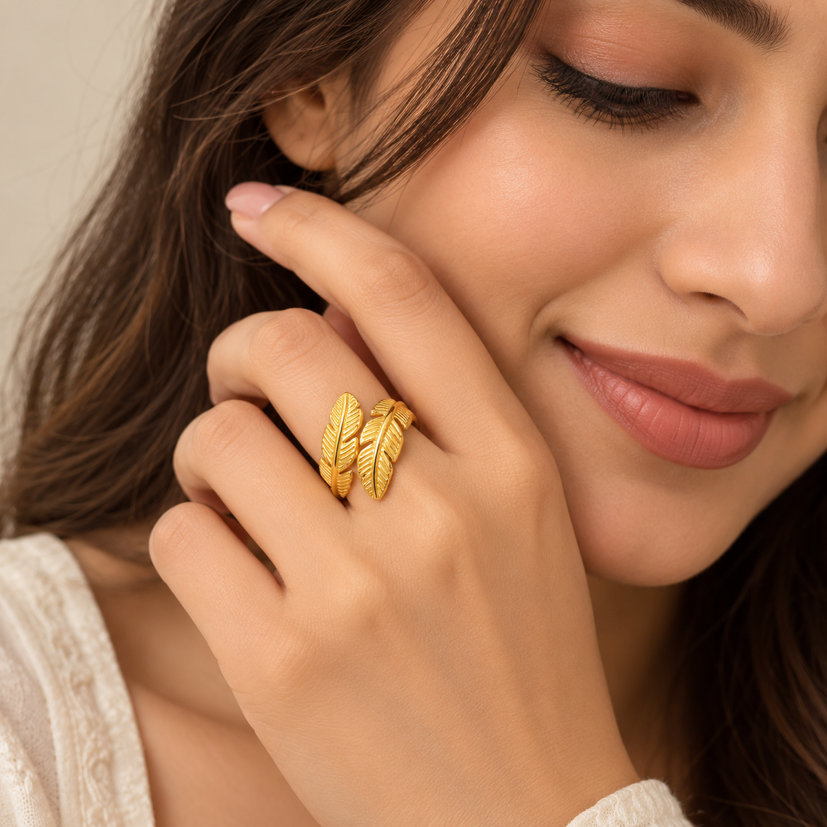 18K Gold-Plated Tropical Leaf Adjustable Ring