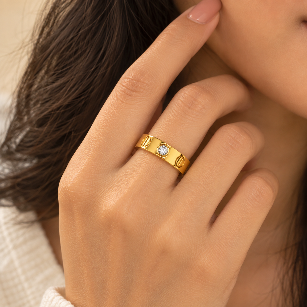 Golden Screw Crystal Band Ring (Size 16, 17, 19)