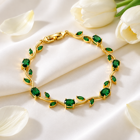 18K Gold Plated Emerald Green Tulip Vine Bracelet