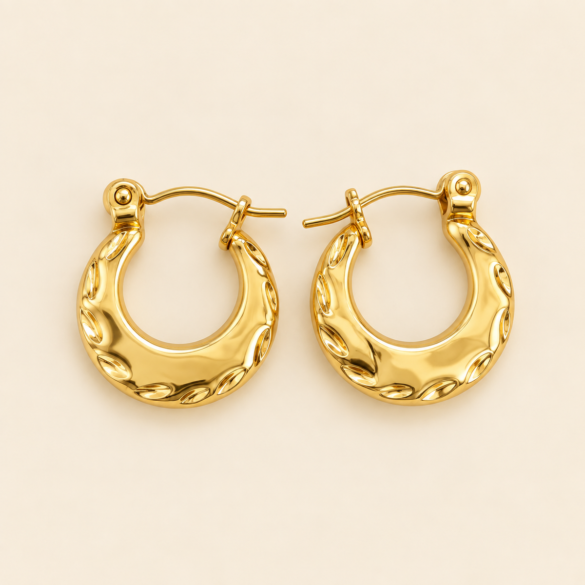 18K Gold Plated Textured Crescent Hoop Earrings