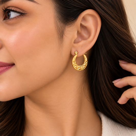 18K Gold Plated Geometric Starburst Hoop Earrings