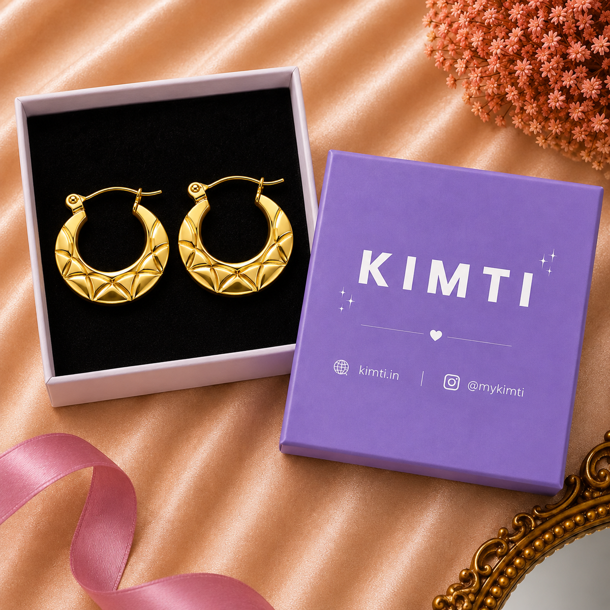18K Gold Plated Geometric Starburst Hoop Earrings