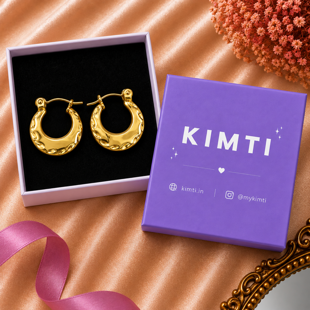 18K Gold Plated Textured Crescent Hoop Earrings