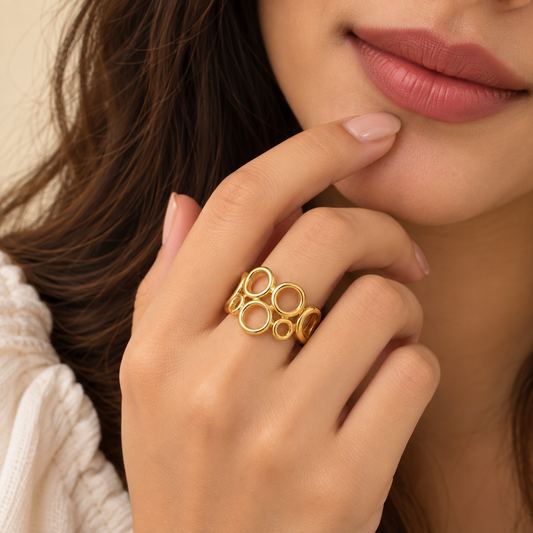 18K Gold Plated Hollow Circle Pave Ring