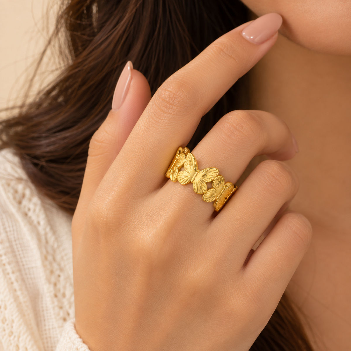 18K Gold Plated Elegant Butterfly Band Ring