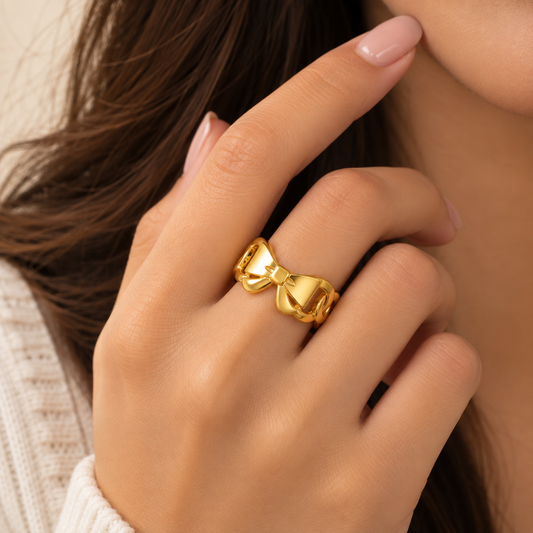 18K Gold-Plated Bow Charm Adjustable Ring